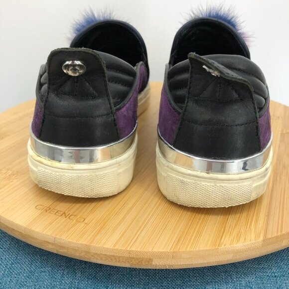 The Wishbone Collection Black and purple suede Pom Pom slip  on sneakers size 9 - Picture 4 of 16